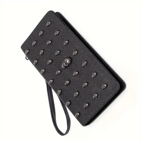 Wristlet Wallet w Raised Metal Skulls (NWT) - Picture 1 of 5